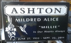 headstone,grave marker,hillside cemetery,kamloops,bc,mildred ashton,www.classicshuswapmonuments.com